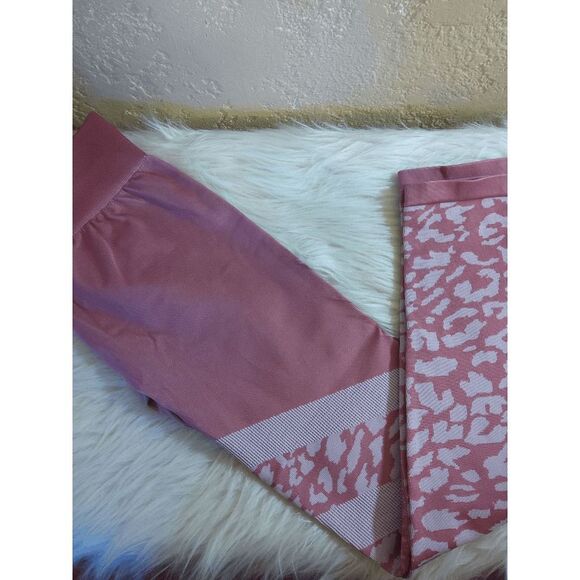 Size Med Varley Emerson Seamless Pink Leopard Print Leggings LUH374 - Picture 5 of 6